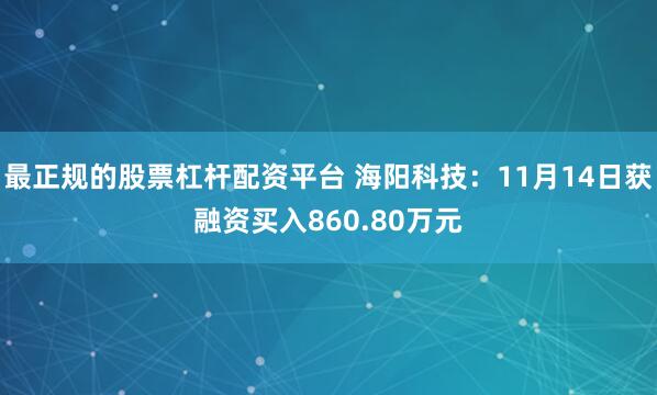 最正规的股票杠杆配资平台 海阳科技：11月14日获融资买入860.80万元